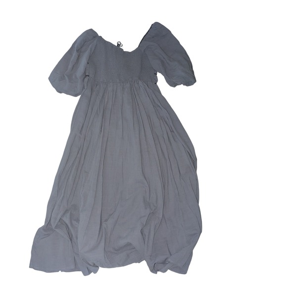 In Loom Women Blue Puff Sleeve Velvet Tie Smocked Back Midi Cottagecore Dress L - Picture 7 of 7
